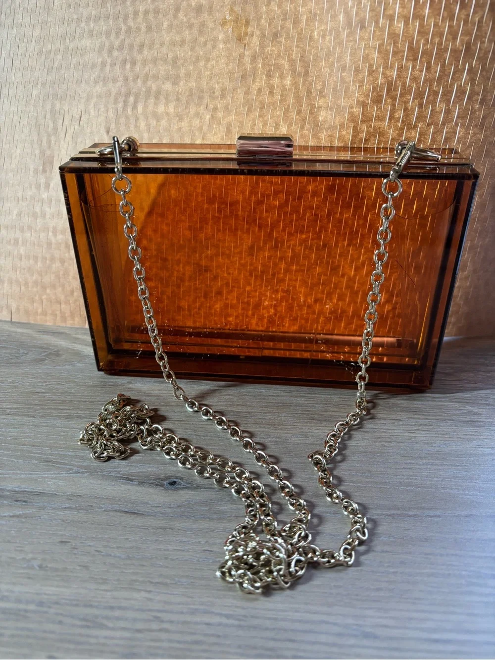 Amber Acrylic Clutch with Silver Chain Strap